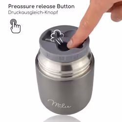 Milu Thermo Food Flask - 300, 440, 450, 650, 800ml - Stainless Steel Insulated Container - Lunchbox - Jar with Spoon for hot and Cold Food (Grey,
