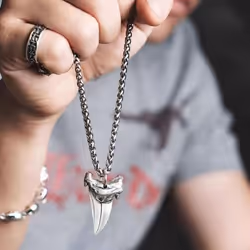 Real Silver Vintage Shark Tooth Necklace Pendant Man S925 Sterling Silver  Chain Pendant Jewelry Gift