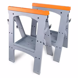 Amazon Basics Portable Foldable Rectangular Sawhorse, Set of 2, 408 kg Capacity, with Storage Hooks, Easy to Use, Orang