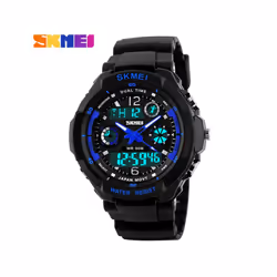 Kids Shockproof Waterproof Digital Watch Outdoor Boy Sport - Blue L Adult