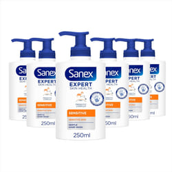 Sanex Expert Skin Health Sensitive Liquid Hand Wash 250ml x 6, Sensitive Hand Wash, SLS Free, Locks in Natural Moisture