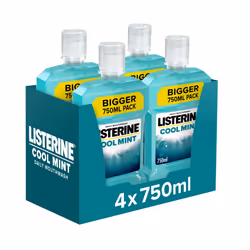 Listerine Cool Mint Mouthwash Pack of 4 (4 x 750ml), Helps Kill Up to 99% of Germs Left After Brushing and Reduce Plaque, Mouthwash to Freshen Breath