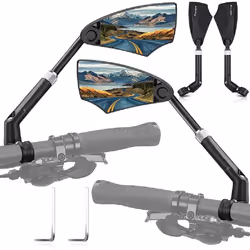 Bicycle Mirror Retractable & 360 Adjustable - Rear View Mirror Bicycle Anti-Glare for Ebikes MTB Road Bike - Left & Right