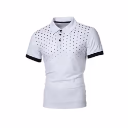 Mens Polka Dot Short Sleeve Polo Shirts Casual Slim Fit Button Golf T Shirt Tops - White, 3XL
