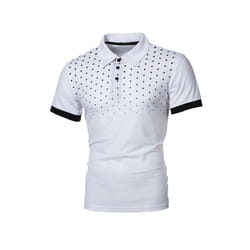 Mens Polka Dot Short Sleeve Polo Shirts Casual Slim Fit Button Golf T Shirt Tops - White, 3XL