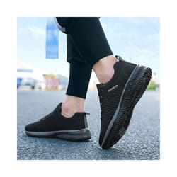 Mens Non-Slip Sneakers Lace Up Athletic Shoes Comfortable Round Toe Gym Trainers - Black, Tag Size 42=UK Size 7