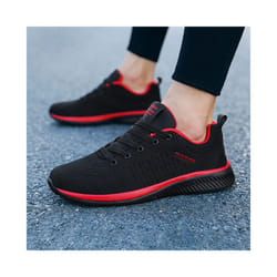 Mens Non-Slip Sneakers Lace Up Athletic Shoes Comfortable Round Toe Gym Trainers - Black Red, Tag Size 42=UK Size 7