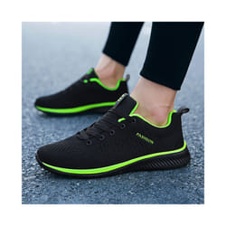 Mens Non-Slip Sneakers Lace Up Athletic Shoes Comfortable Round Toe Gym Trainers - Black Green, Tag Size 42=UK Size 7