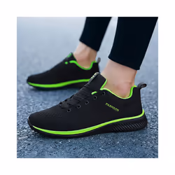 Mens Non-Slip Sneakers Lace Up Athletic Shoes Comfortable Round Toe Gym Trainers - Black Green, Tag Size 45=UK Size 8.5