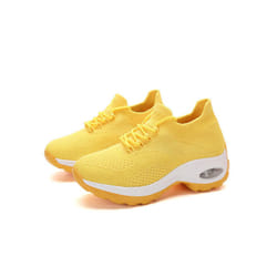 Women's Air Cushion Slip-On Sport Shoes Breathable Mesh Walking Running Sneakers - Yellow, 39=UK5.5=US 7.5