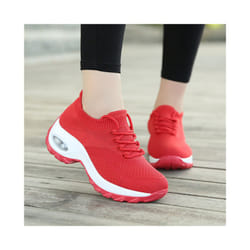 Women's Air Cushion Slip-On Sport Shoes Breathable Mesh Walking Running Sneakers - Red, 38=UK5=US 7