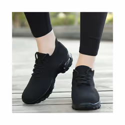 Women's Air Cushion Slip-On Sport Shoes Breathable Mesh Walking Running Sneakers - Black, 35=UK2.5=US 4.5