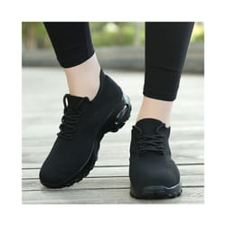 Women's Air Cushion Slip-On Sport Shoes Breathable Mesh Walking Running Sneakers - Black, 35=UK2.5=US 4.5
