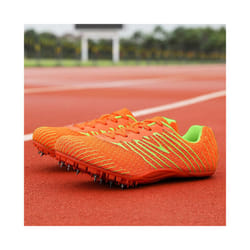 Men Durable Athletics Sneakers Running Spikes Non-Slip Gym Shoes Racing Trainers - Orange, UK 7.5
