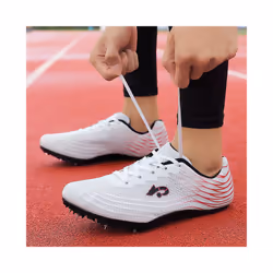 Men Durable Athletics Sneakers Running Spikes Non-Slip Gym Shoes Racing Trainers - White, UK 6