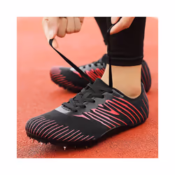 Men Durable Athletics Sneakers Running Spikes Non-Slip Gym Shoes Racing Trainers - Black-1, UK 6