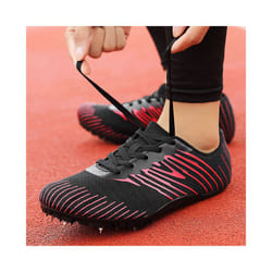 Men Durable Athletics Sneakers Running Spikes Non-Slip Gym Shoes Racing Trainers - Black-1, UK 6