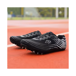 Men Durable Athletics Sneakers Running Spikes Non-Slip Gym Shoes Racing Trainers - Black-2, UK 7