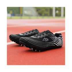 Men Durable Athletics Sneakers Running Spikes Non-Slip Gym Shoes Racing Trainers - Black-2, UK 7