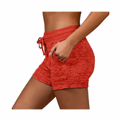 New Womens Elasticated Waist Hot Pants Ladies Casual Solid Stretch Beach Shorts - Red, 2XL