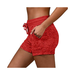 New Womens Elasticated Waist Hot Pants Ladies Casual Solid Stretch Beach Shorts - Red, 2XL