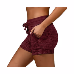 New Womens Elasticated Waist Hot Pants Ladies Casual Solid Stretch Beach Shorts - Claret, XL