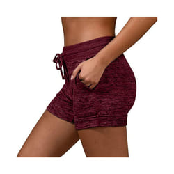 New Womens Elasticated Waist Hot Pants Ladies Casual Solid Stretch Beach Shorts - Claret, 2XL