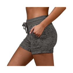 New Womens Elasticated Waist Hot Pants Ladies Casual Solid Stretch Beach Shorts - Dark Grey, M