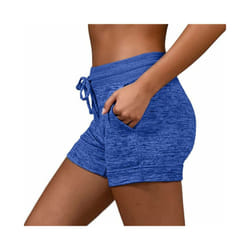 New Womens Elasticated Waist Hot Pants Ladies Casual Solid Stretch Beach Shorts - Blue, S