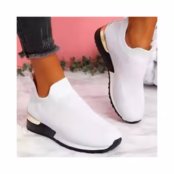 WOMENS LADIES SLIP ON SOCK WEDGE SNEAKERS CLASSIC JOGGING PUMPS SHOES TRAINERS - White, UK 6