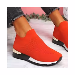 WOMENS LADIES SLIP ON SOCK WEDGE SNEAKERS CLASSIC JOGGING PUMPS SHOES TRAINERS - Red, UK 6