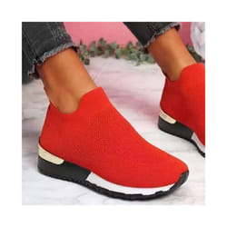 WOMENS LADIES SLIP ON SOCK WEDGE SNEAKERS CLASSIC JOGGING PUMPS SHOES TRAINERS - Red, UK 7