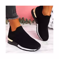 WOMENS LADIES SLIP ON SOCK WEDGE SNEAKERS CLASSIC JOGGING PUMPS SHOES TRAINERS - Black, UK 6