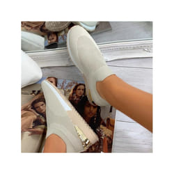 WOMENS LADIES SLIP ON SOCK WEDGE SNEAKERS CLASSIC JOGGING PUMPS SHOES TRAINERS - Khaki, UK 6