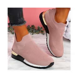 WOMENS LADIES SLIP ON SOCK WEDGE SNEAKERS CLASSIC JOGGING PUMPS SHOES TRAINERS - Pink, UK 6