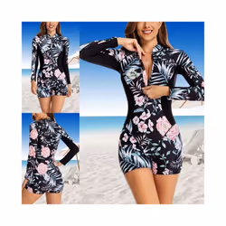 Women Surfing Swimsuit Sun Protection Swimwear Ladies Padded Long Sleeve Seaside - 2XL