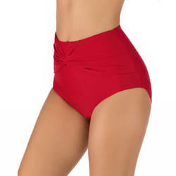 Women High Waisted Bikini Bottoms Swim Briefs Beach Shorts Twist Front Swimwear - Red, L