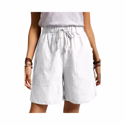 UK Womens Cotton Solid Drawstring Shorts Ladies Pocket Loose Elastic Waist Pants - White, XL UK SIZE 16