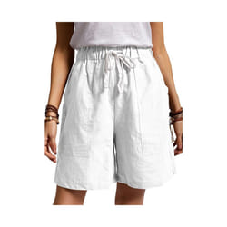 UK Womens Cotton Solid Drawstring Shorts Ladies Pocket Loose Elastic Waist Pants - White, 4XL UK SIZE 22