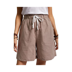 UK Womens Cotton Solid Drawstring Shorts Ladies Pocket Loose Elastic Waist Pants - Khaki, 3XL UK SIZE 20