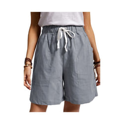 UK Womens Cotton Solid Drawstring Shorts Ladies Pocket Loose Elastic Waist Pants - Gray, 4XL UK SIZE 22