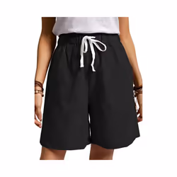 UK Womens Cotton Solid Drawstring Shorts Ladies Pocket Loose Elastic Waist Pants - Black, 3XL UK SIZE 20
