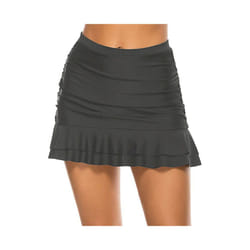 Women High Waist Swim Shorts Skirt Ruched Bikini Bottom Brief Beach Shorts Dress - Grey, Tag Size XL=UK Size 14