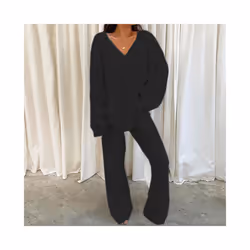 Ladies Lounge Sets Elastic Waist Two Piece Outfit Women Casual Long Sleeve Home - Black, S