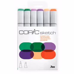 Copic Sketch Set "Secondary Tones", 6 pcs, 6 pc(s), Multicolour, Chisel/Brush tip, Round, Alcohol-based ink, Adult/Child