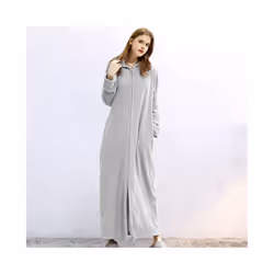 Ladies Zip Up Dressing Gown/Bathrobe Womens Comfy Soft Extra Long Fleece Hooded - LightGrey, XL
