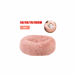 Donut Dog Bed Pet Cat Calming Comfy Shag Fluffy Warm Bed Nest Mattress Large Pad - Pink, XL- 80*26cm