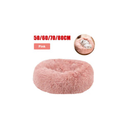 Donut Dog Bed Pet Cat Calming Comfy Shag Fluffy Warm Bed Nest Mattress Large Pad - Pink, XL- 80*26cm