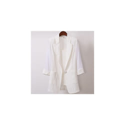 Womens Casual Cotton Linen Blazer Jacket Tops Ladies Loose Button Up Lapel Coat - White, M
