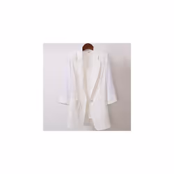 Womens Casual Cotton Linen Blazer Jacket Tops Ladies Loose Button Up Lapel Coat - White, L